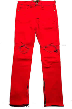 KDNK Brand Ripped Comfort Stretch Red Jeans (KNB3119)